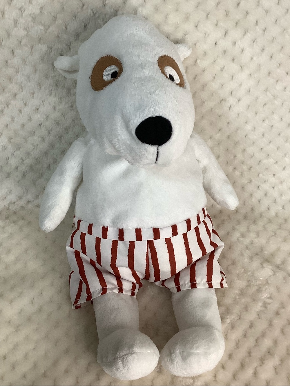 IKEA Vanlighet Plush White Dog in Red Striped Shorts Stuffed Animal Toy